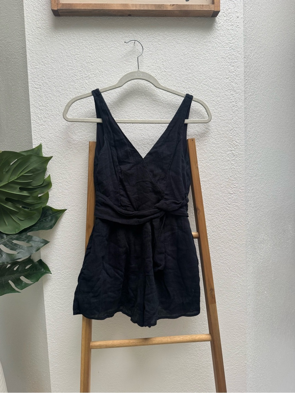Black Sleeveless V-Neck Romper with Front Knot